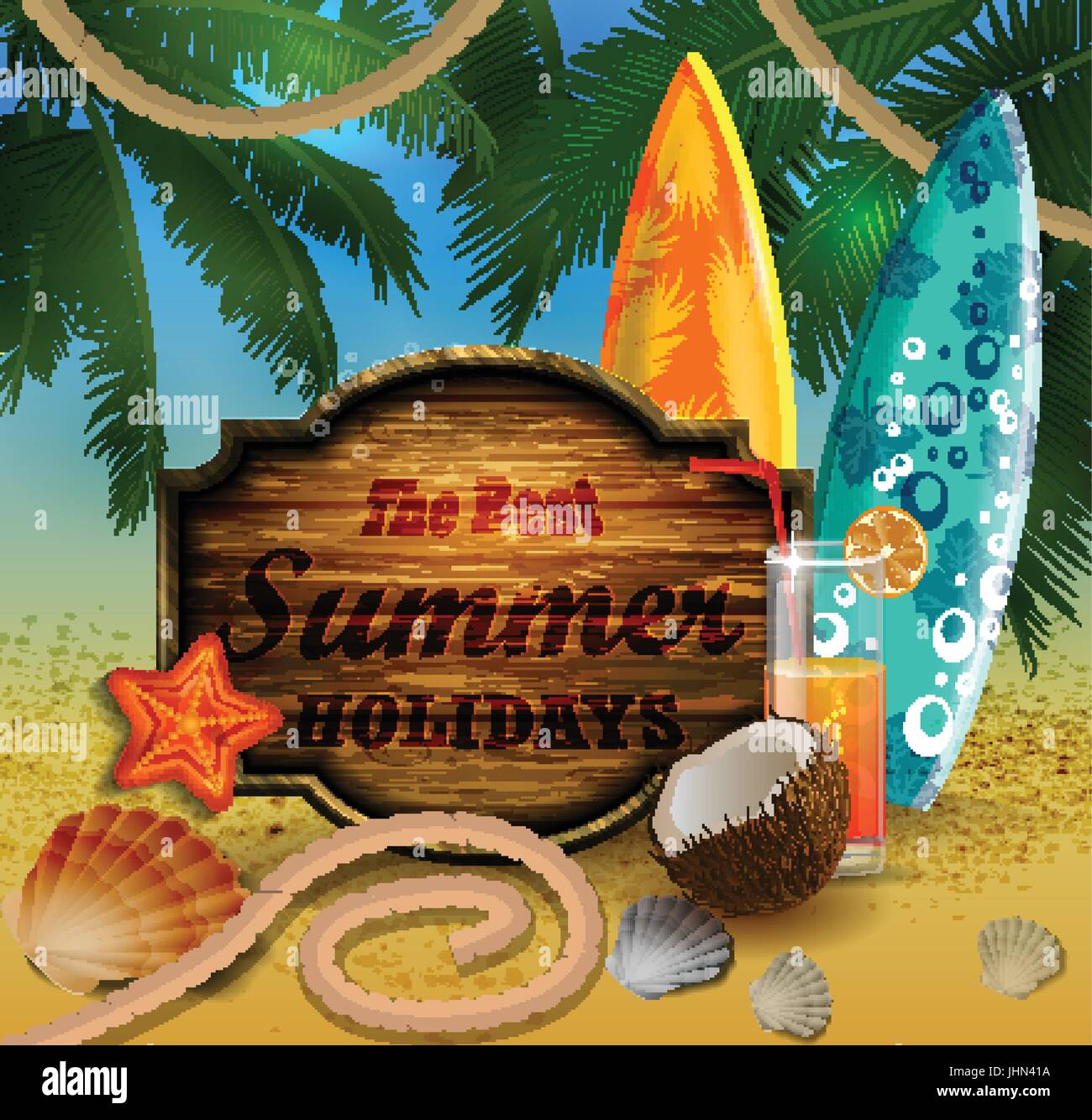 Beautiful beach view with wooden board Stock Vector Image & Art - Alamy