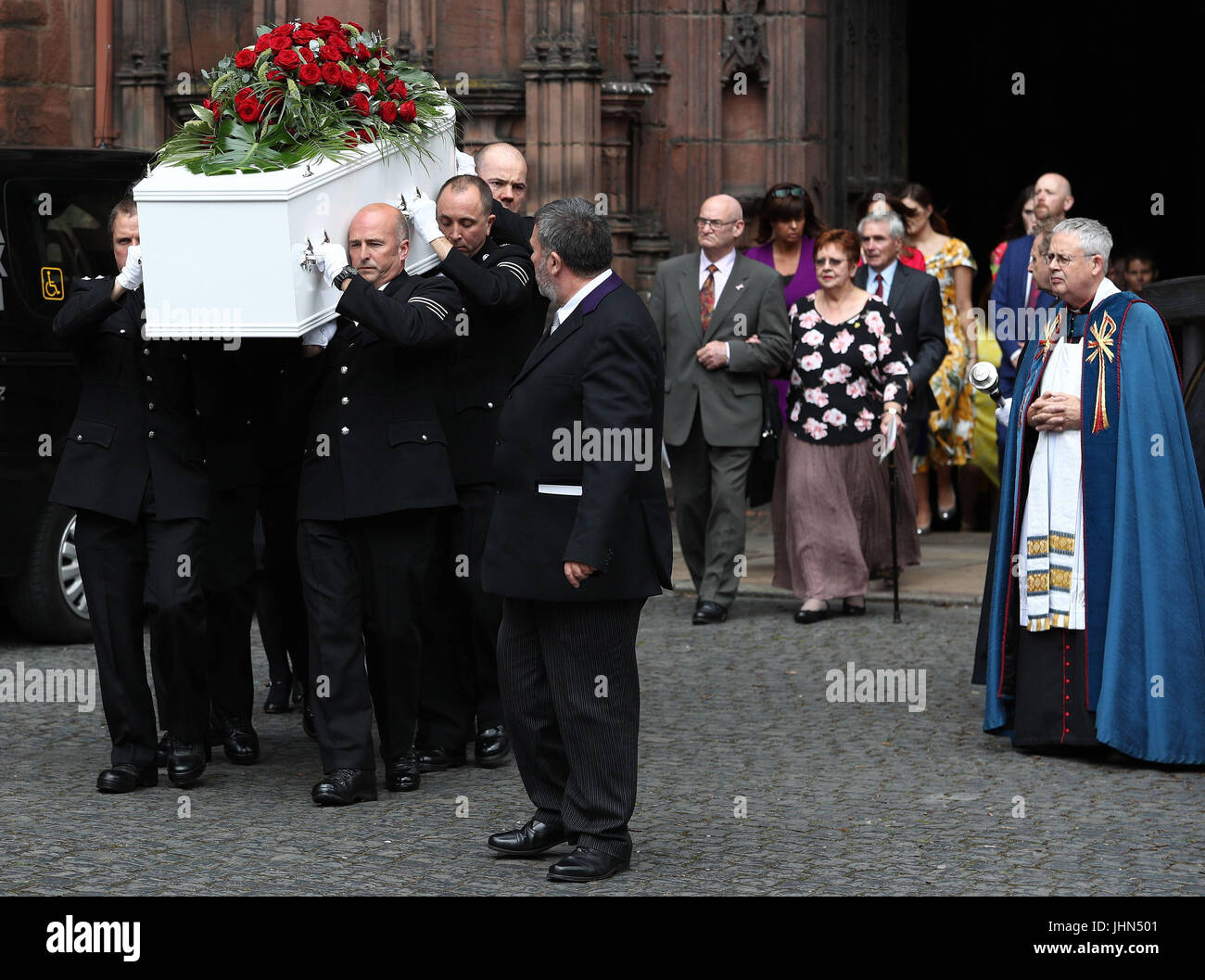 Is carried from chester cathedral following her funeral service hires