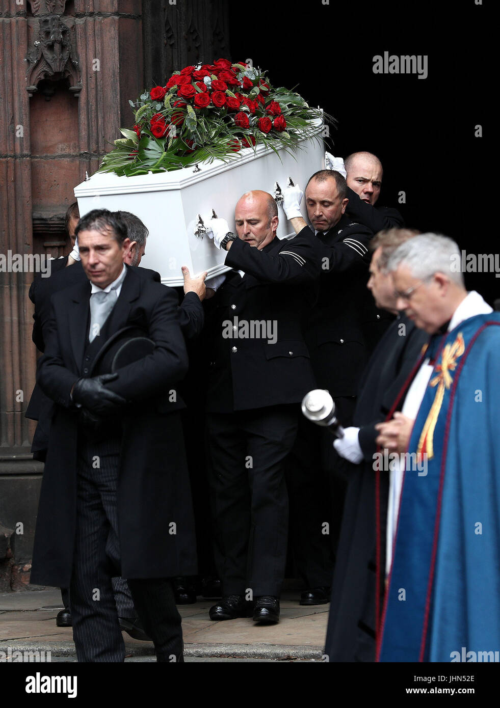 Is carried from chester cathedral following her funeral service hires