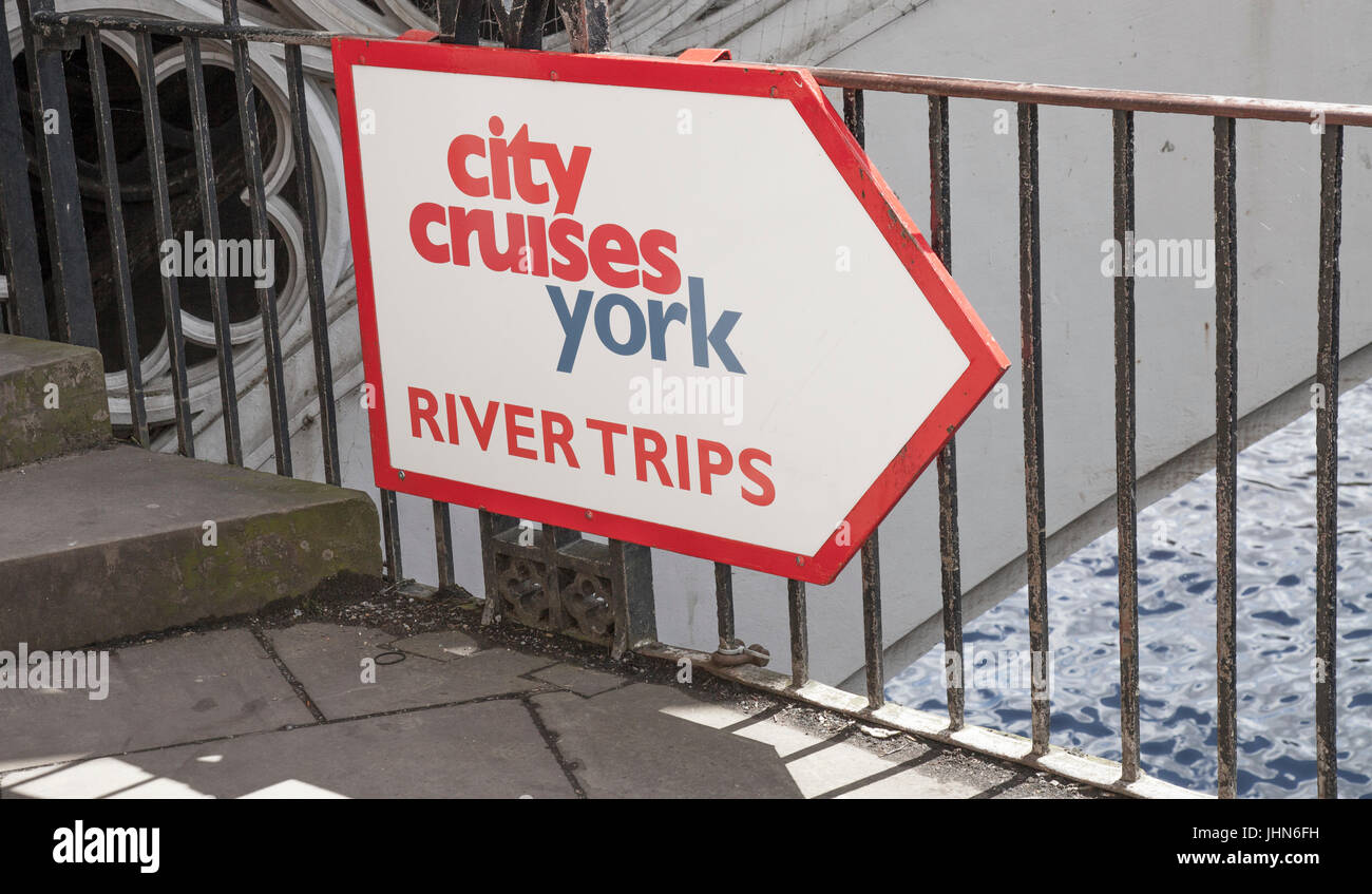 Direction sign for City Cruises and River Trips in York,England,UK Stock Photo