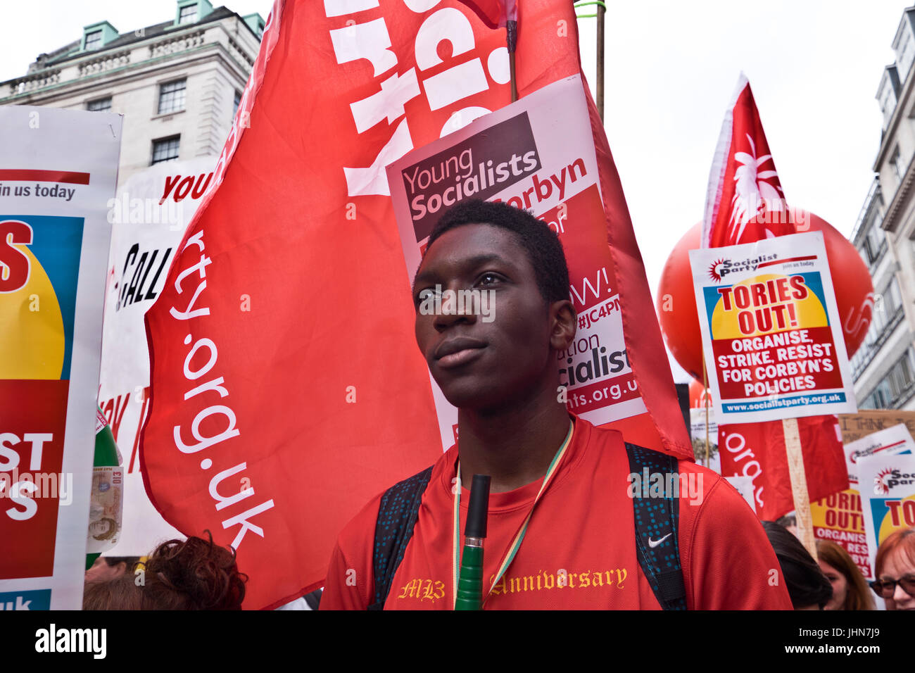 Thousands march through central London on Anti-austerity and get rid of Theresea May and conservative government demonstration July 1 2017 Stock Photo