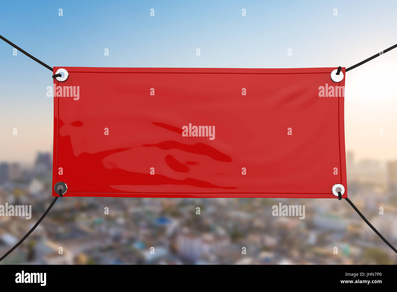 Red Blank Vinyl Banner Hanging With Rope Stock Photo 148599192