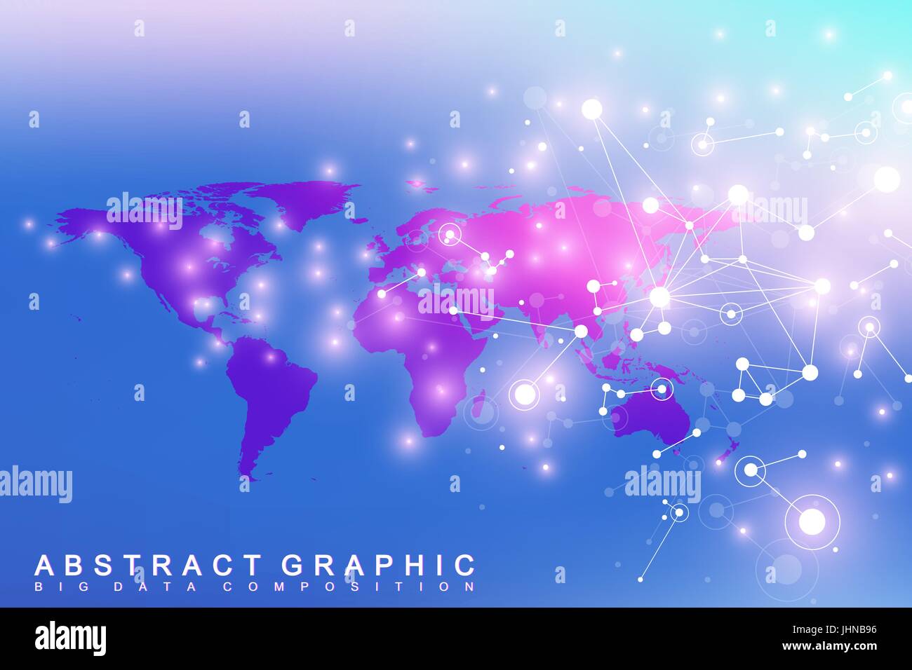 Political World Map with global technology networking concept. Digital data visualization. Scientific cybernetic particle compounds. Big Data background communication. Vector illustration. Stock Vector