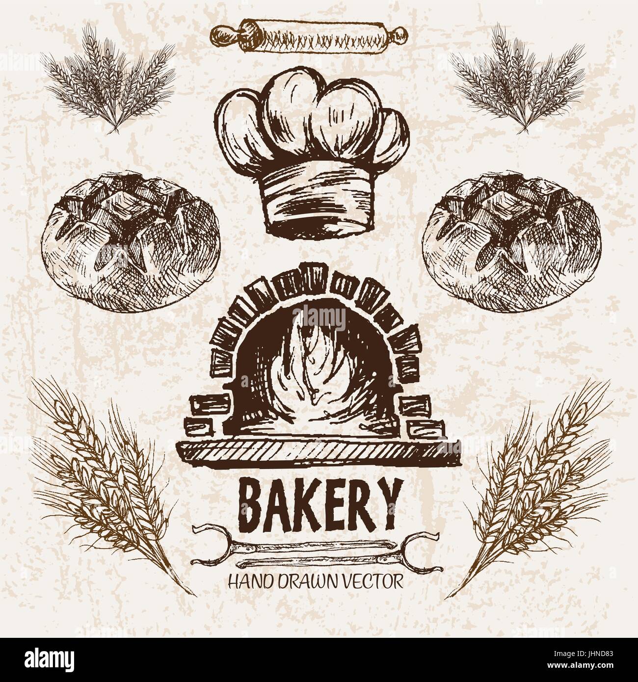 Digital vector detailed line art bakery and bread hand drawn retro ...