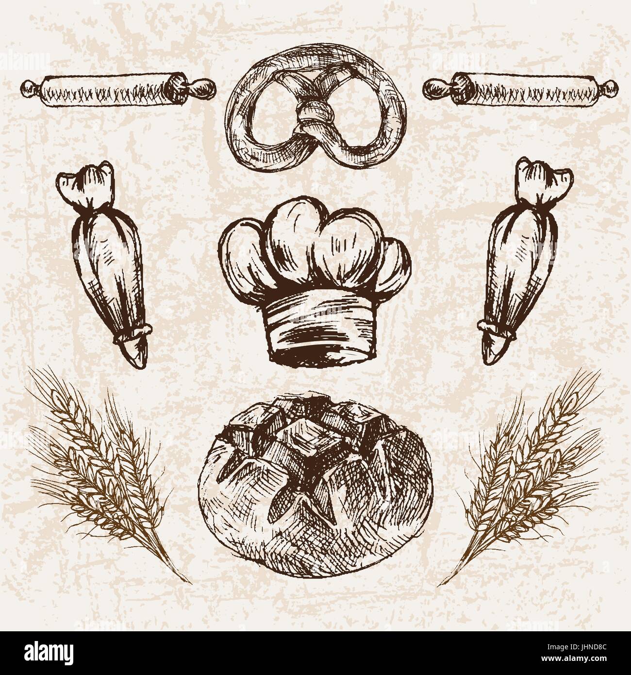 Digital vector detailed line art bakery and bread hand drawn retro ...