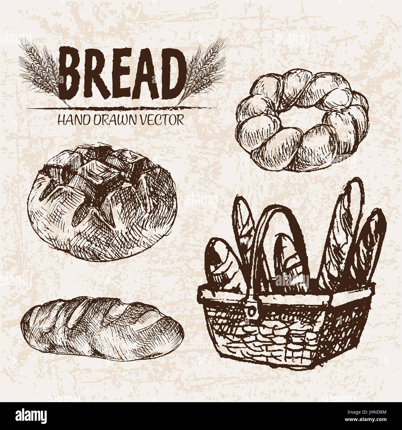 Digital vector detailed line art bakery and bread hand drawn retro ...