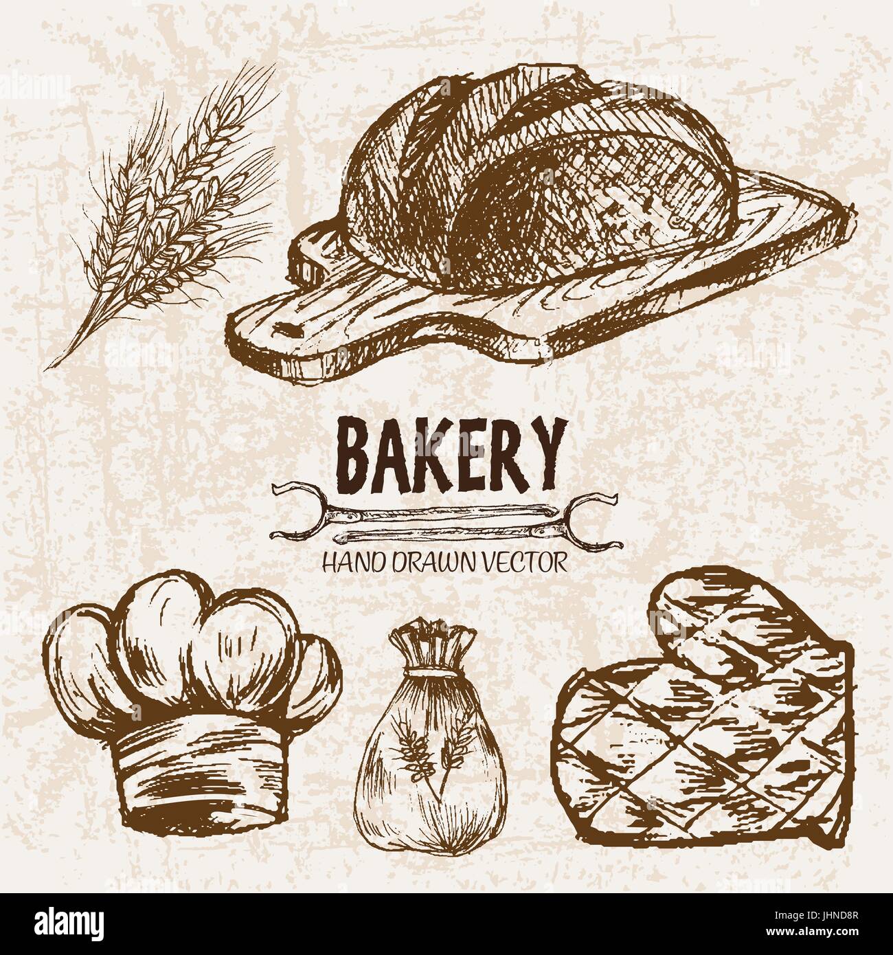 Digital Vector Detailed Line Art Bakery And Bread Hand Drawn Retro