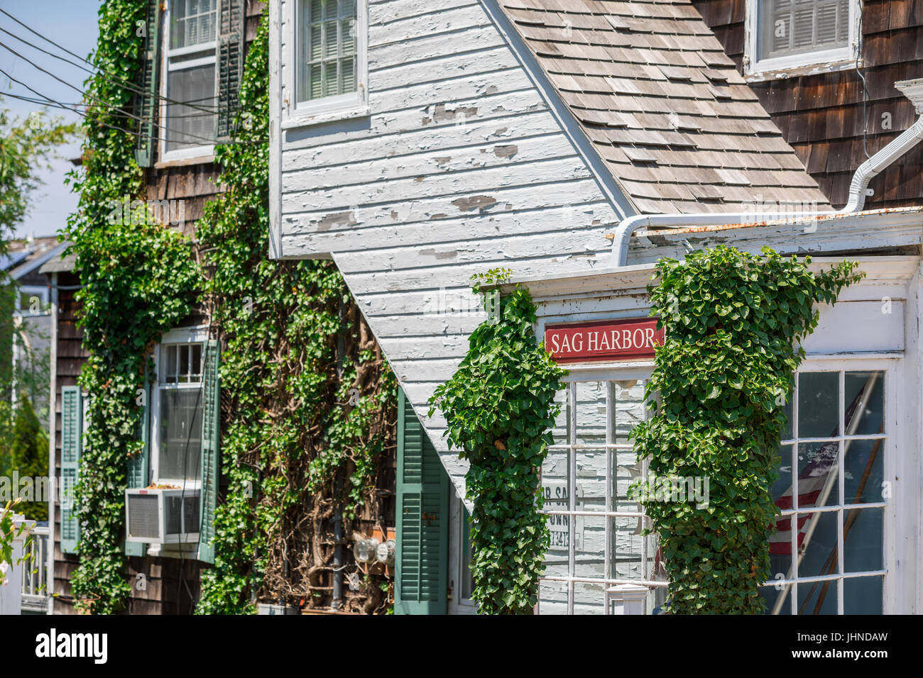 side of an old sag harbor home on main street in sag harbor, ny Stock