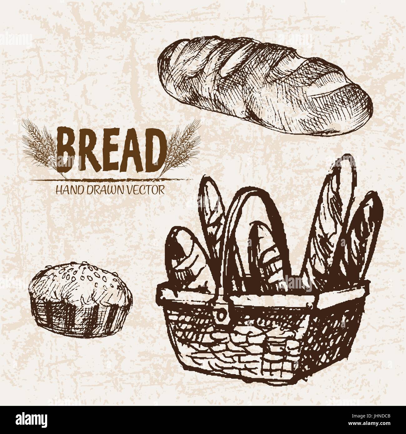 Digital vector detailed line art bakery and bread hand drawn retro ...