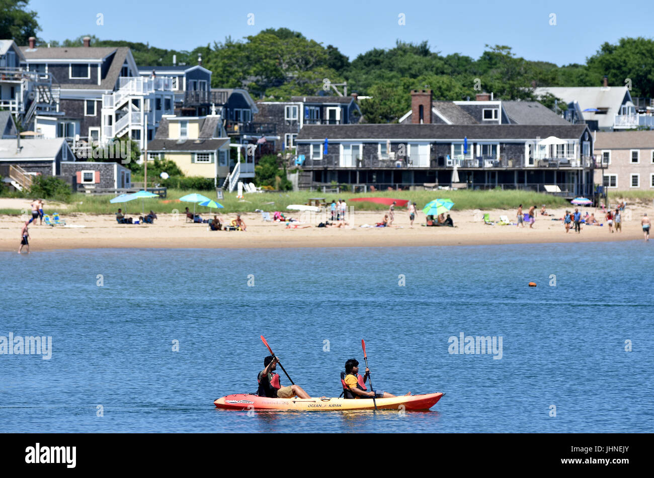 Kayaking along the Provincetown waterfront, Cape Cod, Massachusetts, USA Stock Photo