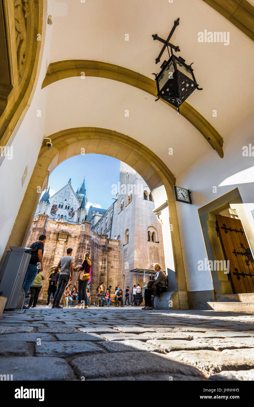 At the entrance to the yard of Neuschwanstein castle Stock Photo