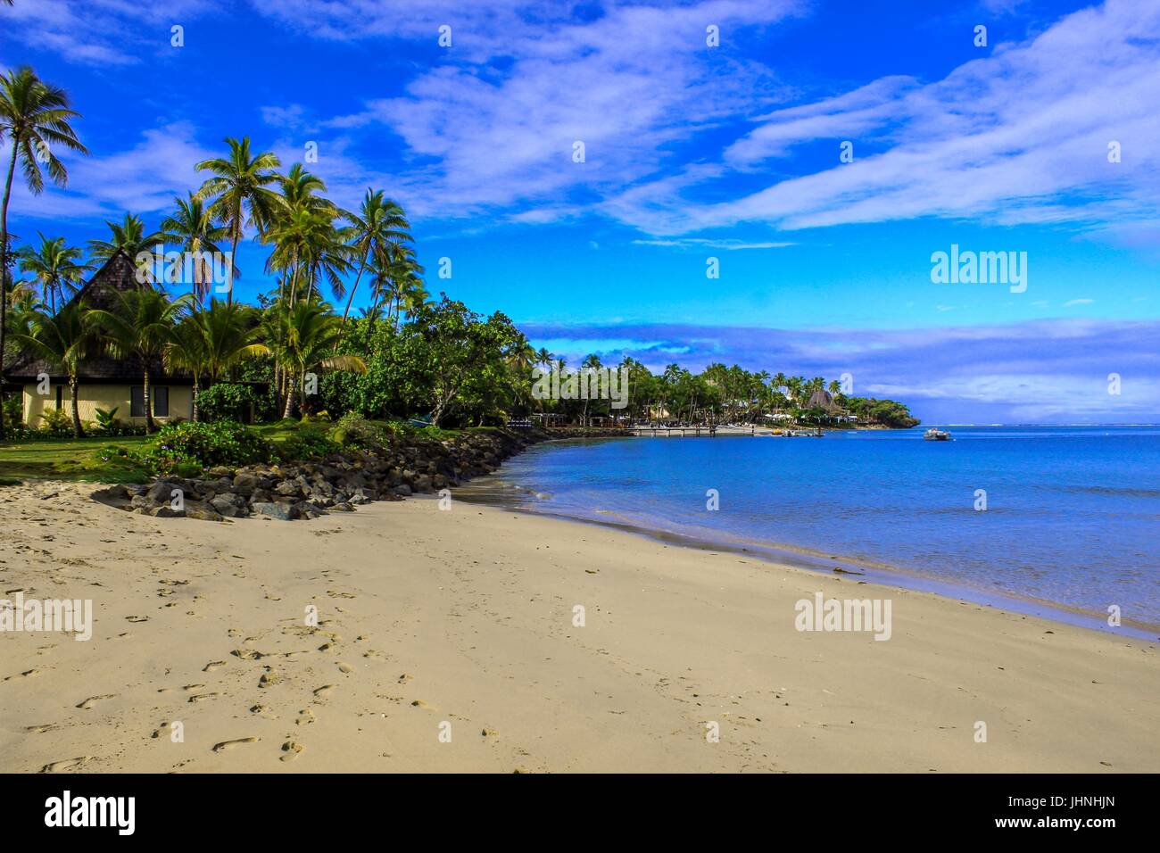 Beautiful Fijian resort by the sea Stock Photo