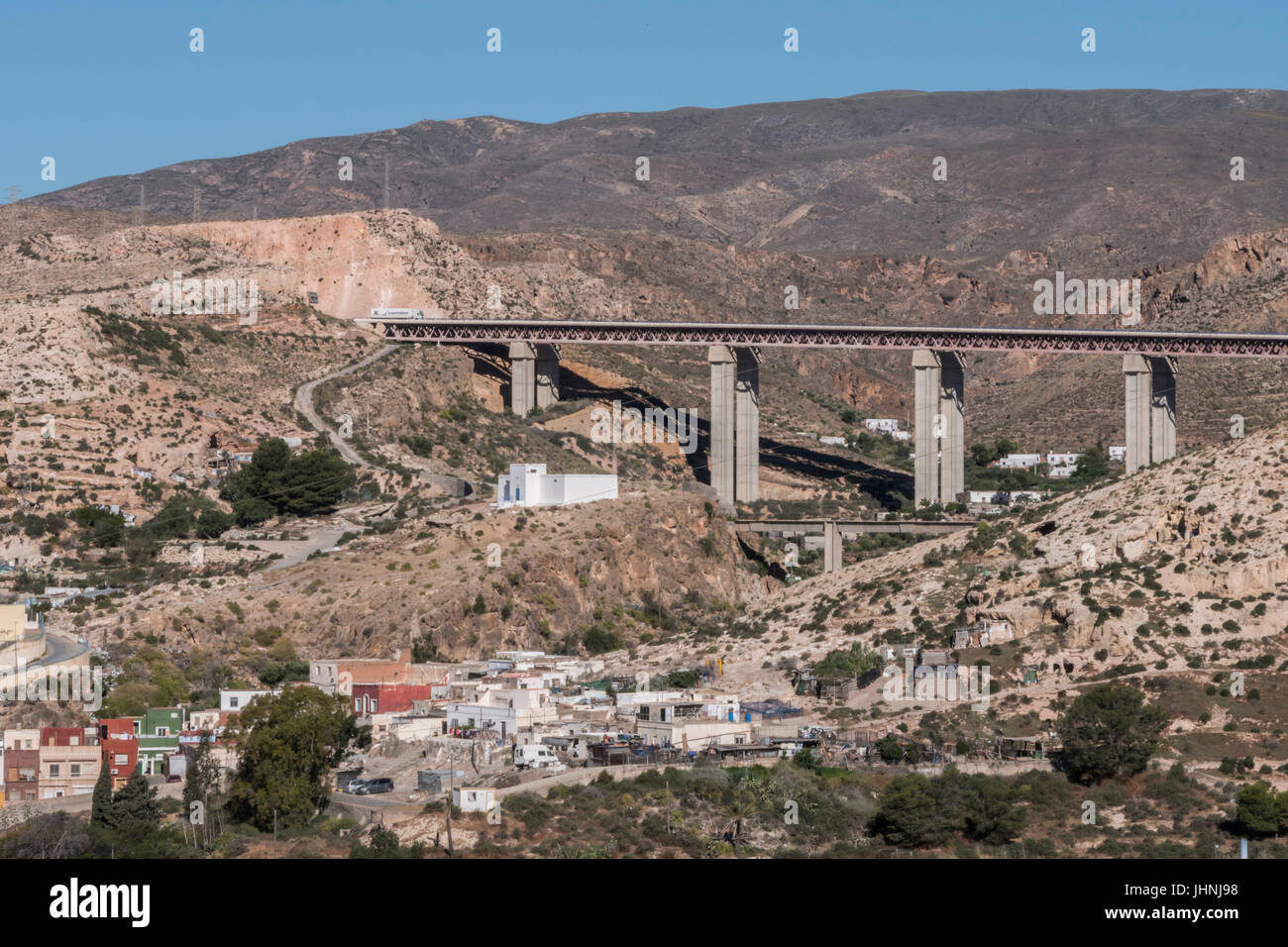 Bridges and roads over the mountains in almeria, Andalucia, Spain Stock Photo