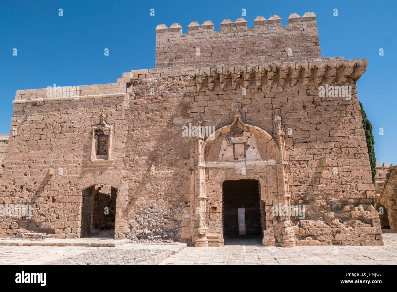 Tower of Homage in the interior of the Alcazaba of Almeria, Andalusia, Spain Stock Photo