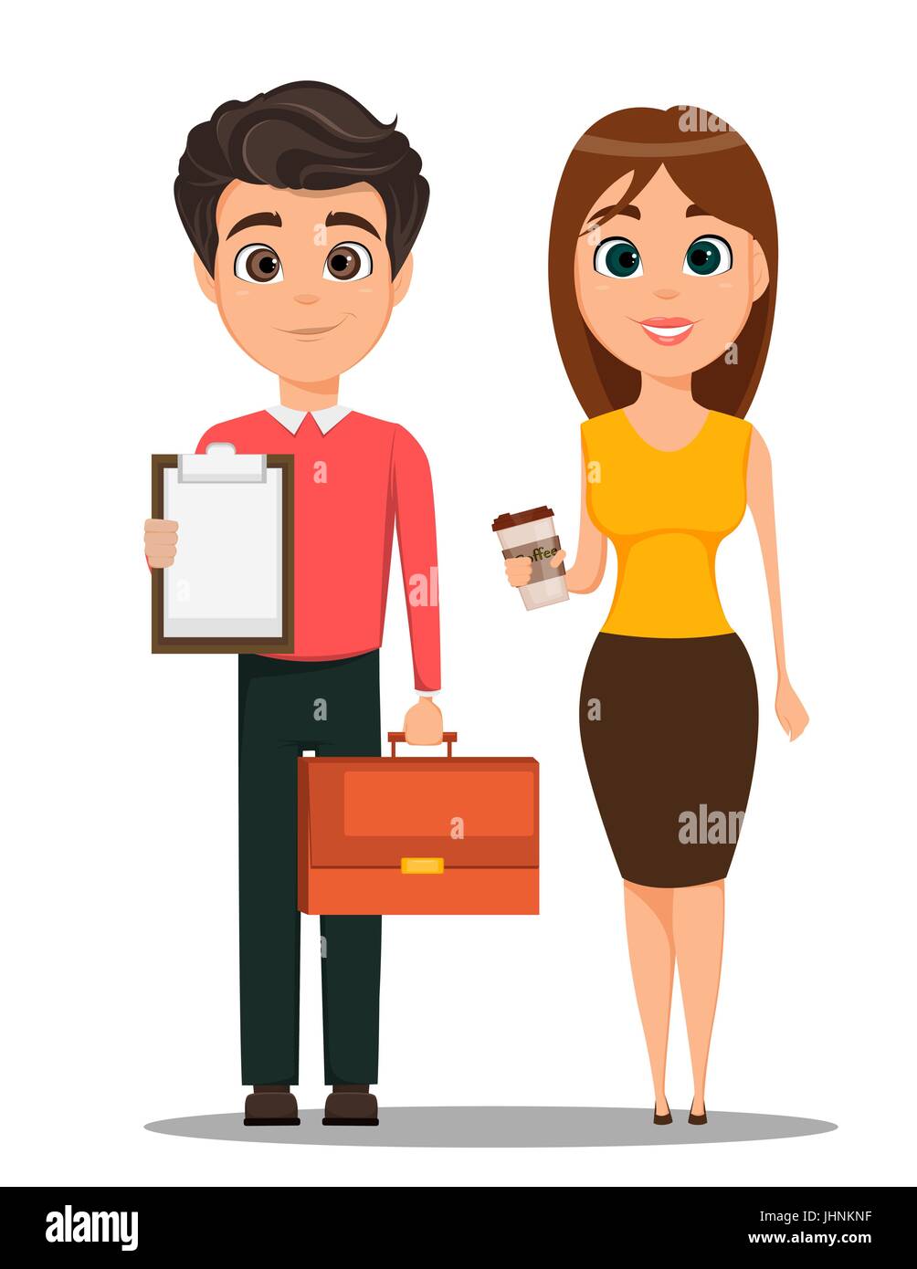 Business man and business woman cartoon characters. Young smiling ...