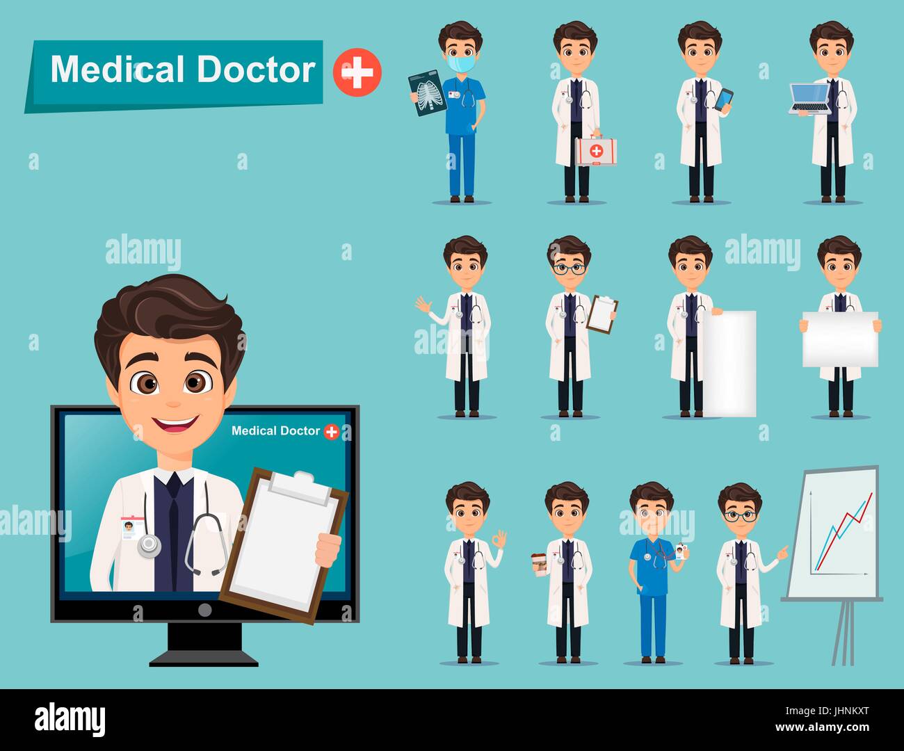 Medical doctor set. Cute cartoon character. Vector illustration. EPS10 Stock Vector