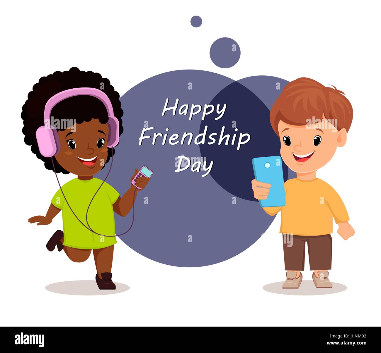 Happy Friendship Day Smiling Girl And Boy Greeting Card Vector Illustration Stock Vector Image Art Alamy