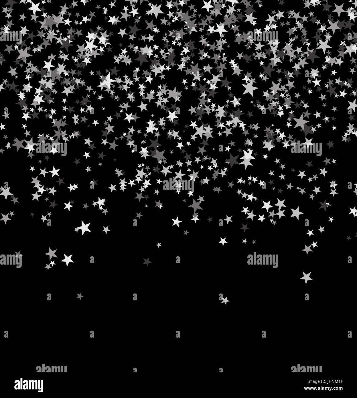 Silver stars falling from the sky on black background. Abstract ...