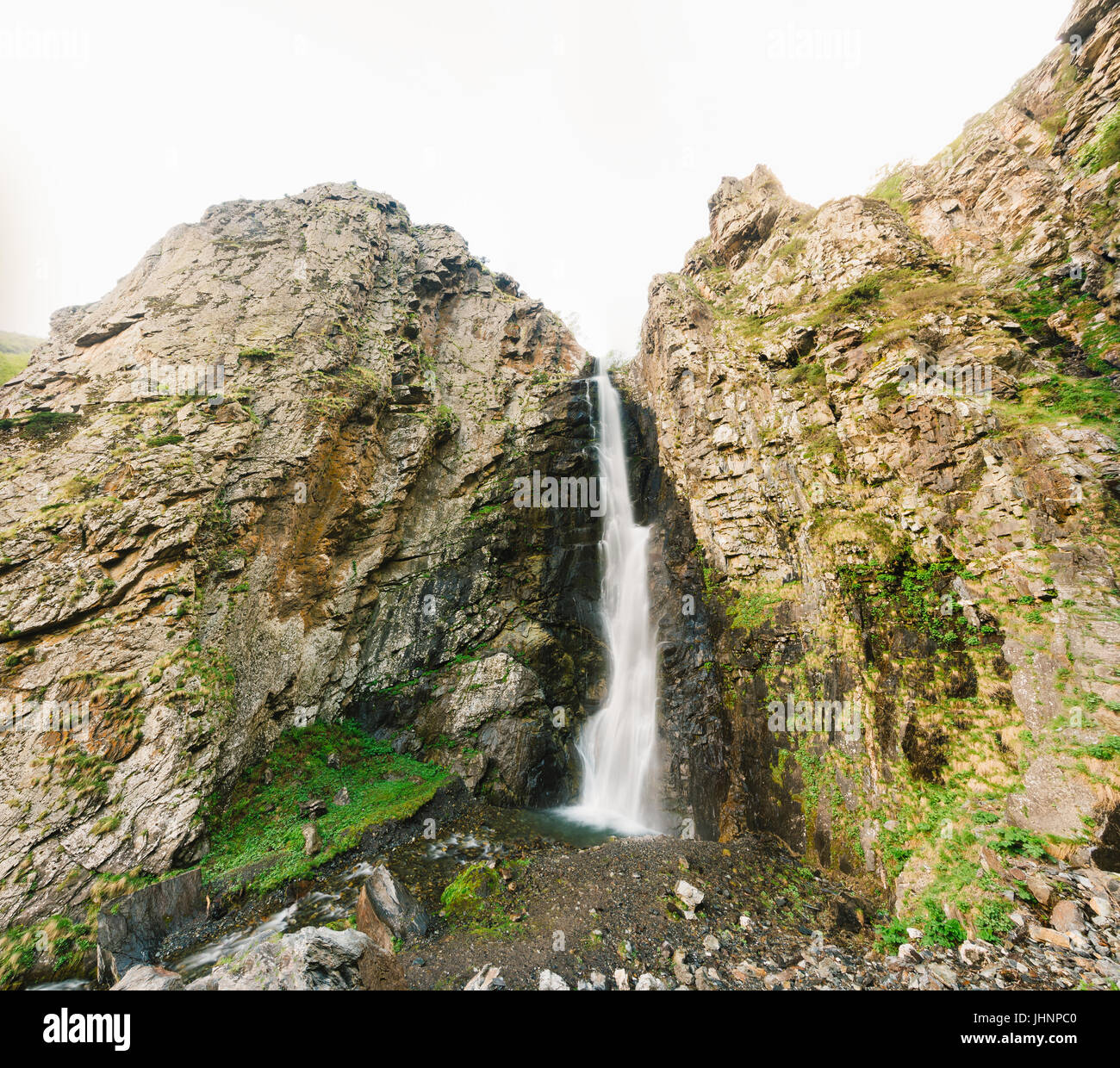 Natural Famous Landmark Gveleti Big Waterfalls In The Darial Gorge (Dariali Gorge) In Kazbegi District, Mtskheta-Mtianeti Region, Georgia. Stock Photo