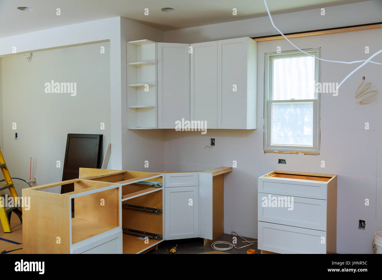 Installation Of Kitchen Cabinets The Drawer In Cabinet Stock Photo