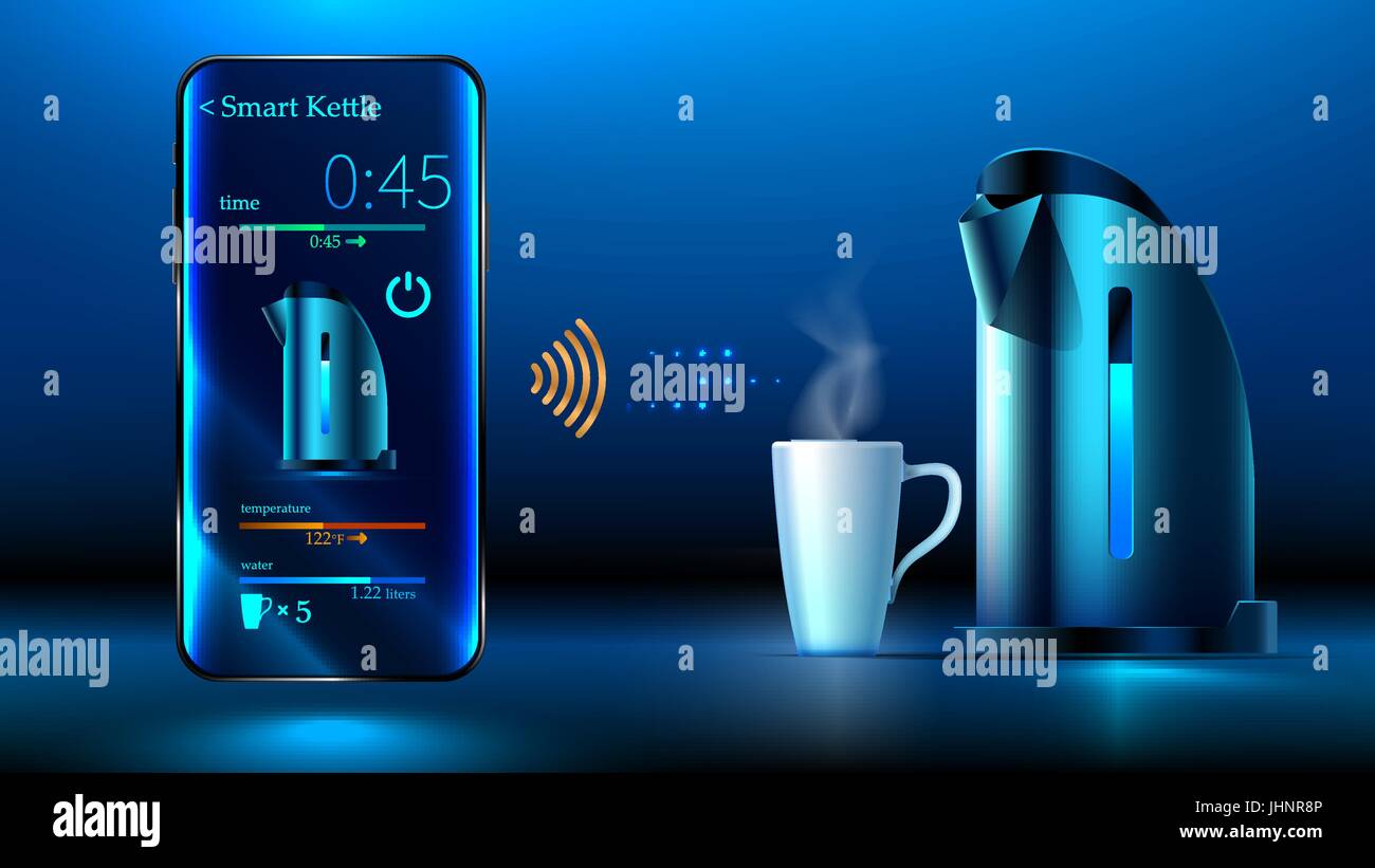 https://c8.alamy.com/comp/JHNR8P/smart-kettle-is-on-the-table-smartphone-controls-smart-kettle-over-JHNR8P.jpg