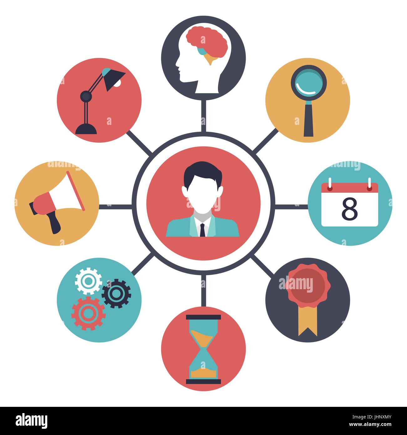 color silhouette icons element business office connected to center ...