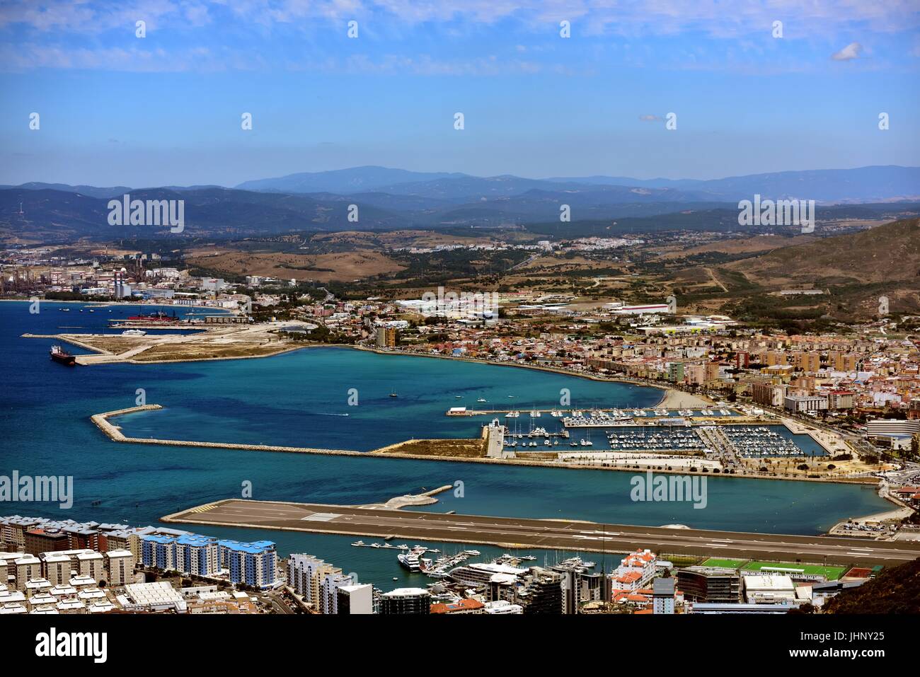 Across the Gibraltar runway to Spain Stock Photo