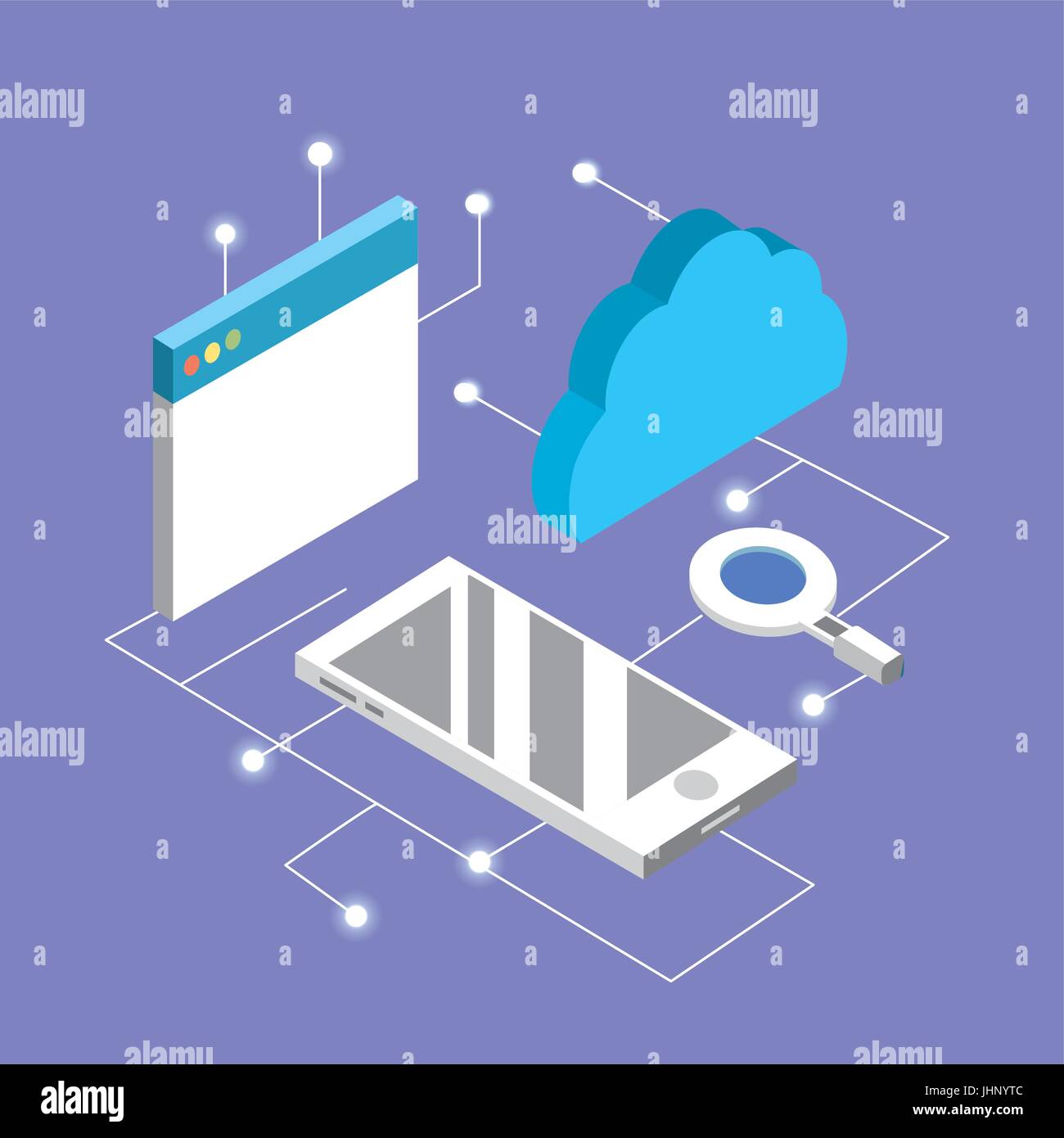 website with smartphone and data service connect vector illustration ...