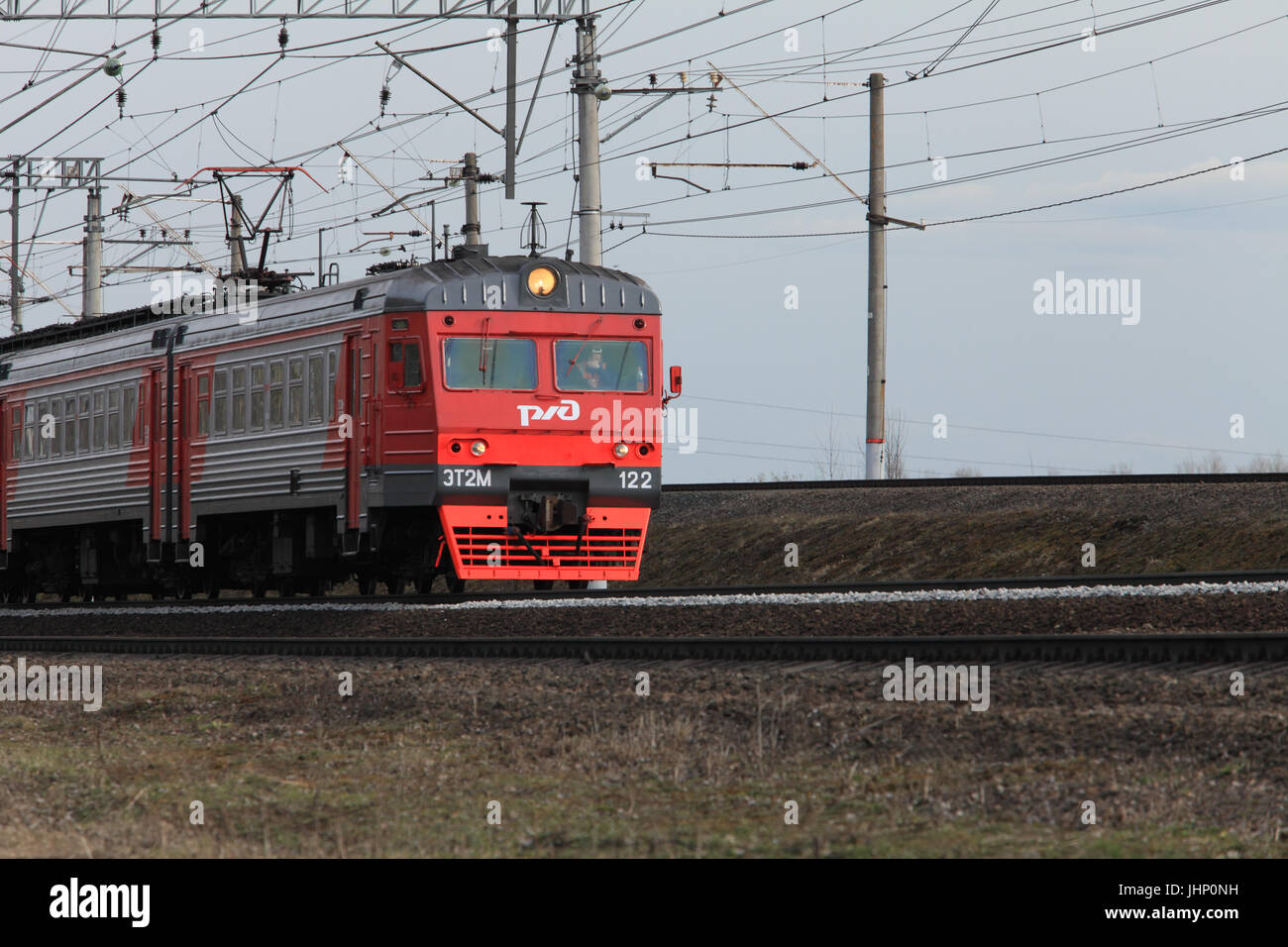 April 10, 2017 St. Petersburg, Russian Railways speed passenger train in motion Stock Photo