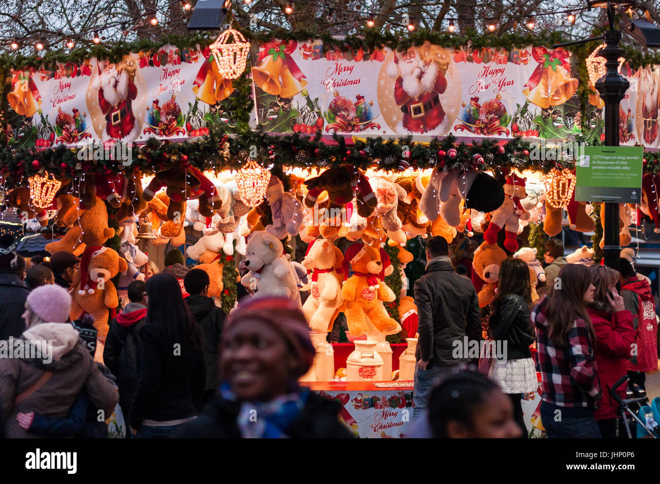 Hyde Park Winter Wonderland Toy Stall With People Walking Past, London