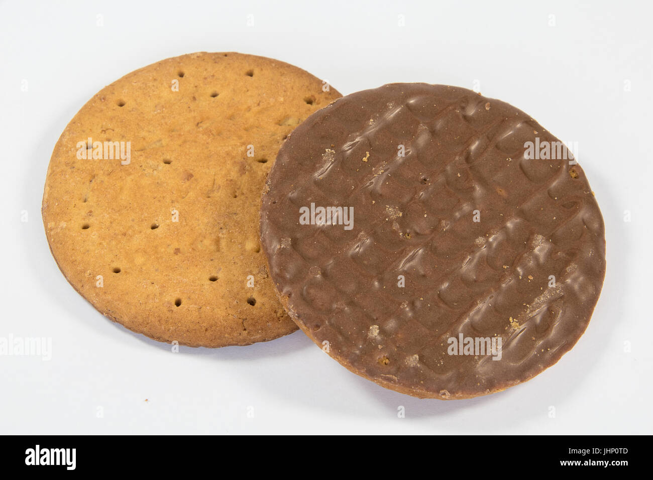 Milk Chocolate digestive biscuits isolated on a white background Stock