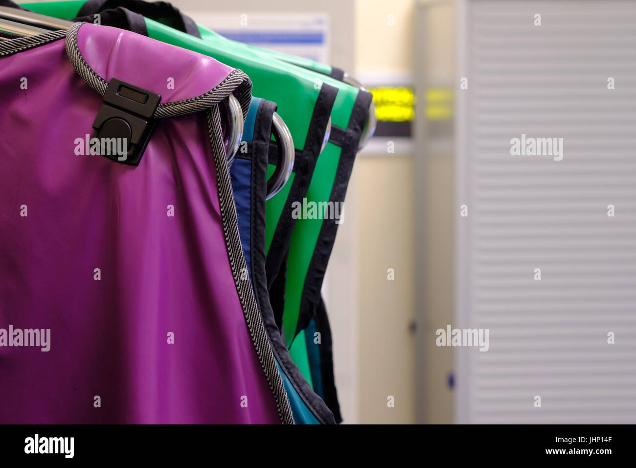 Radiation protection lead gowns hanging in a control area in radiology