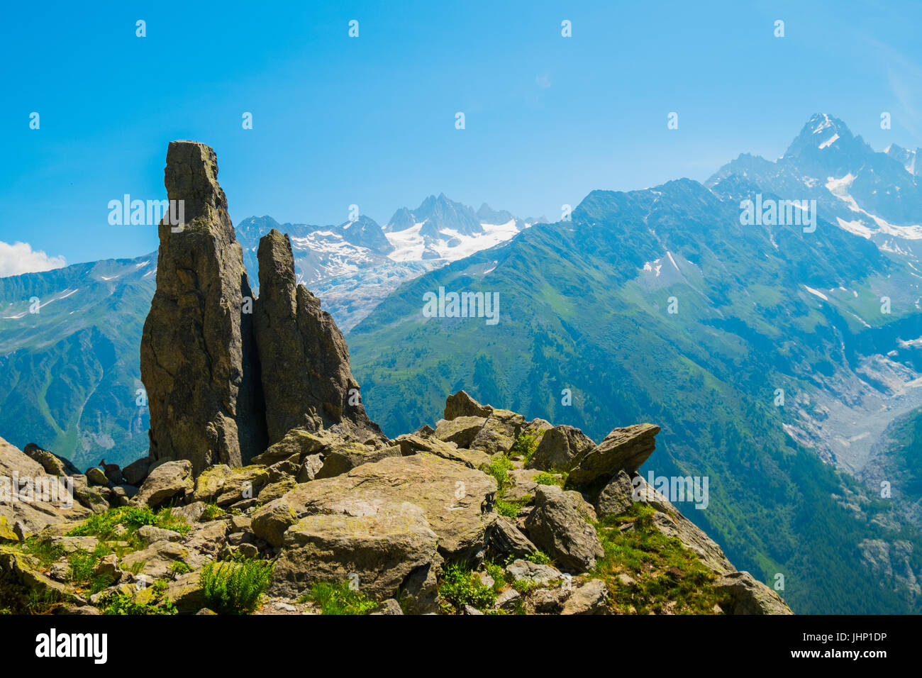 Aiguilette d Argentiere and Mont Blanc, Argentiere, France Stock Photo