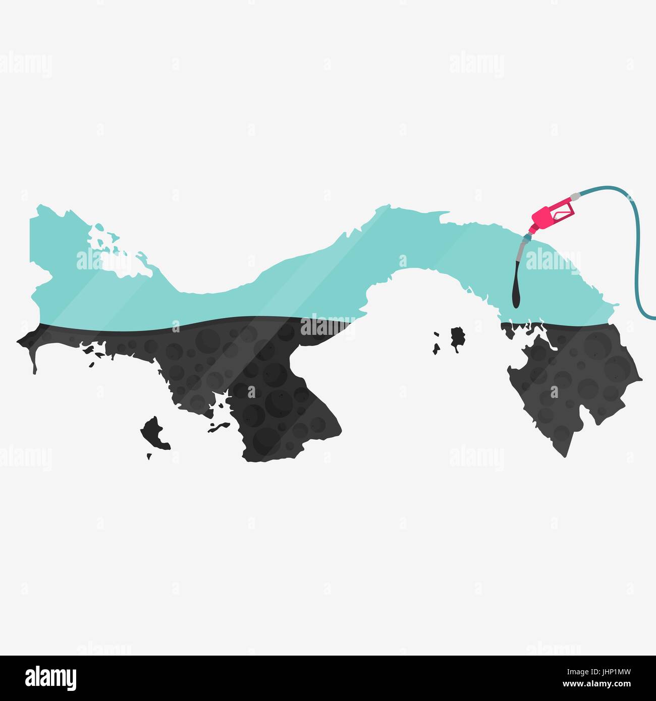 Map of Panama being fueled by oil. Gas pump fueled map. On the map there is glass reflection. Conceptual. Oil producing or importing countries. Stock Vector