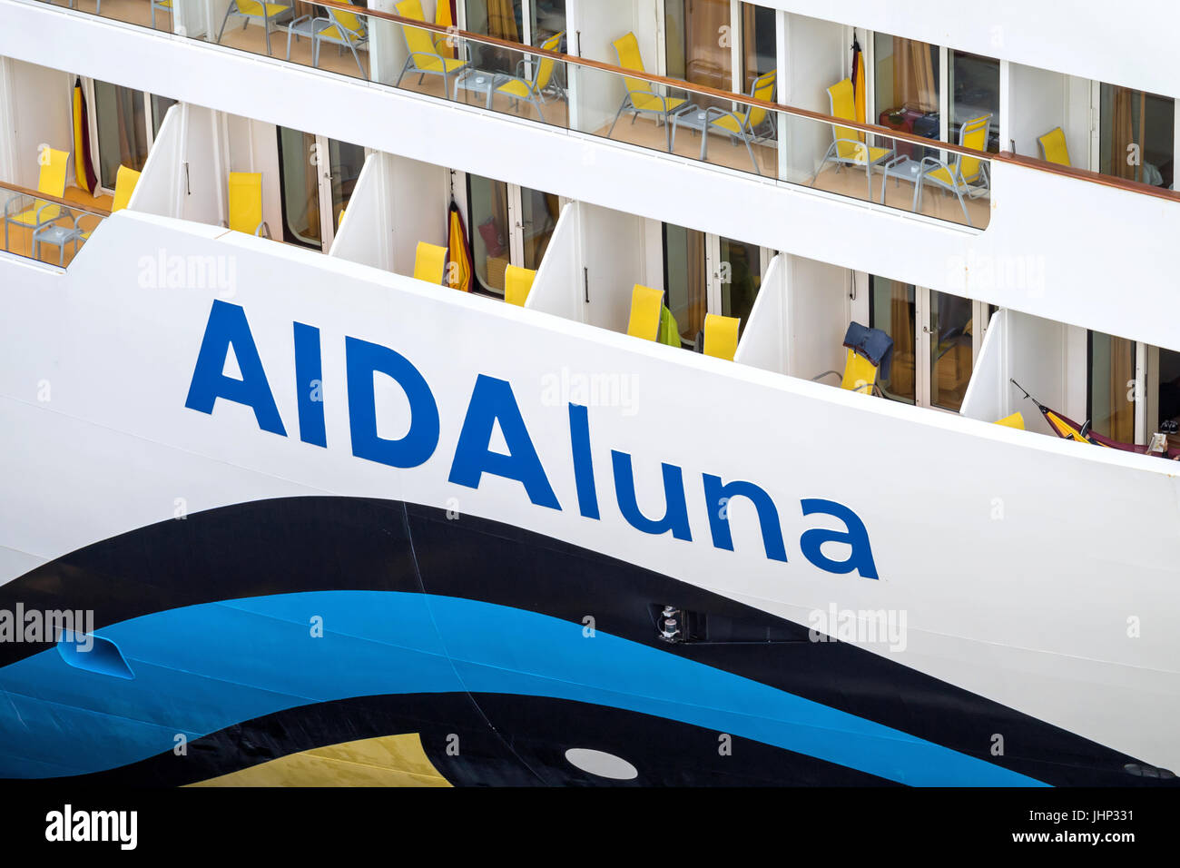 Name of AIDAluna. AIDAluna is a Sphinx class cruise ship, built at Meyer Werft for AIDA Cruises, one of ten brands owned by Carnival Corp. Stock Photo