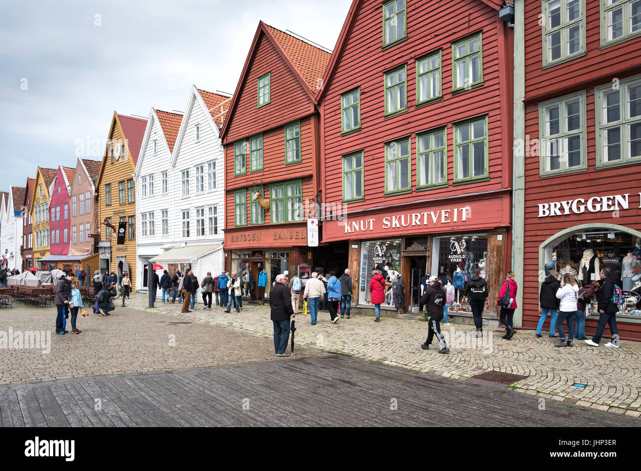 Bryggen is a series of Hanseatic commercial buildings in Bergen, Norway and was listed as a UNESCO World Heritage Site in 1979. Stock Photo