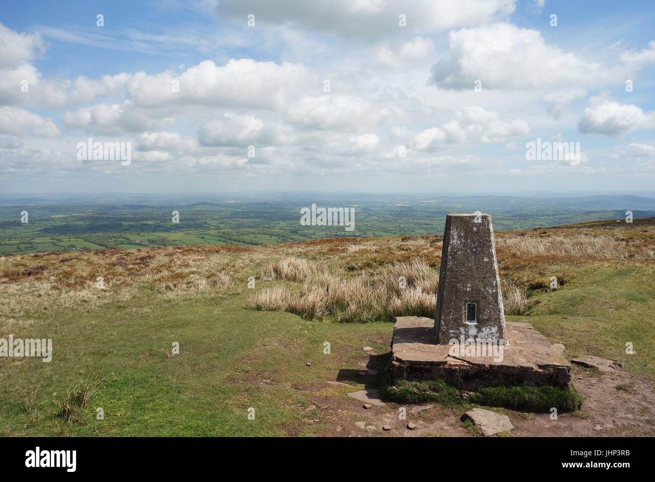 Trig point in the Black Mountains (England/Wales). Stock Photo