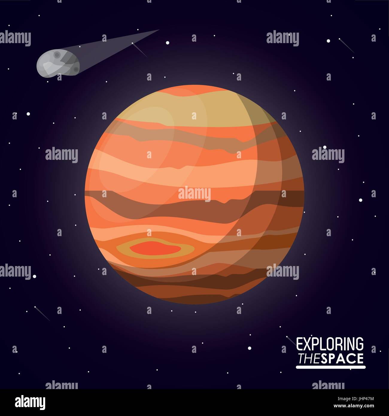 colorful poster exploring the space with planet jupiter and asteroid ...