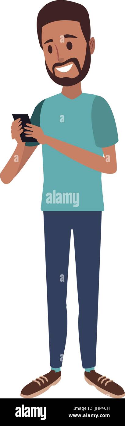 Using smartphone bearded man Stock Vector Images - Alamy