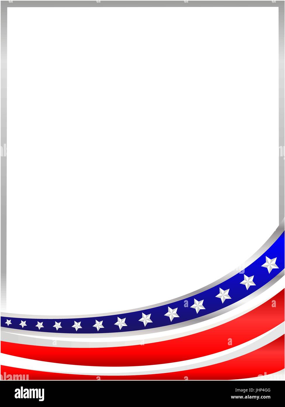 USA flag wave from the bottom frame with empty space for text. Stock Vector