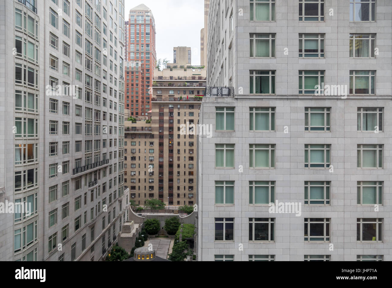 a cityscape of various buildings and building materials on the upper west side of manhattan Stock Photo