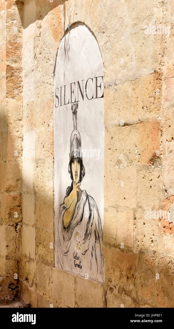 silence street art artwork Ciutadella Menorca Minorca Stock Photo
