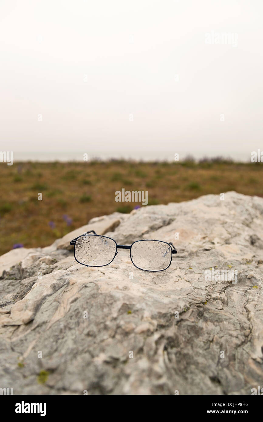 Lost Wet Glasses on Stone by foggy ocean Stock Photo Alamy