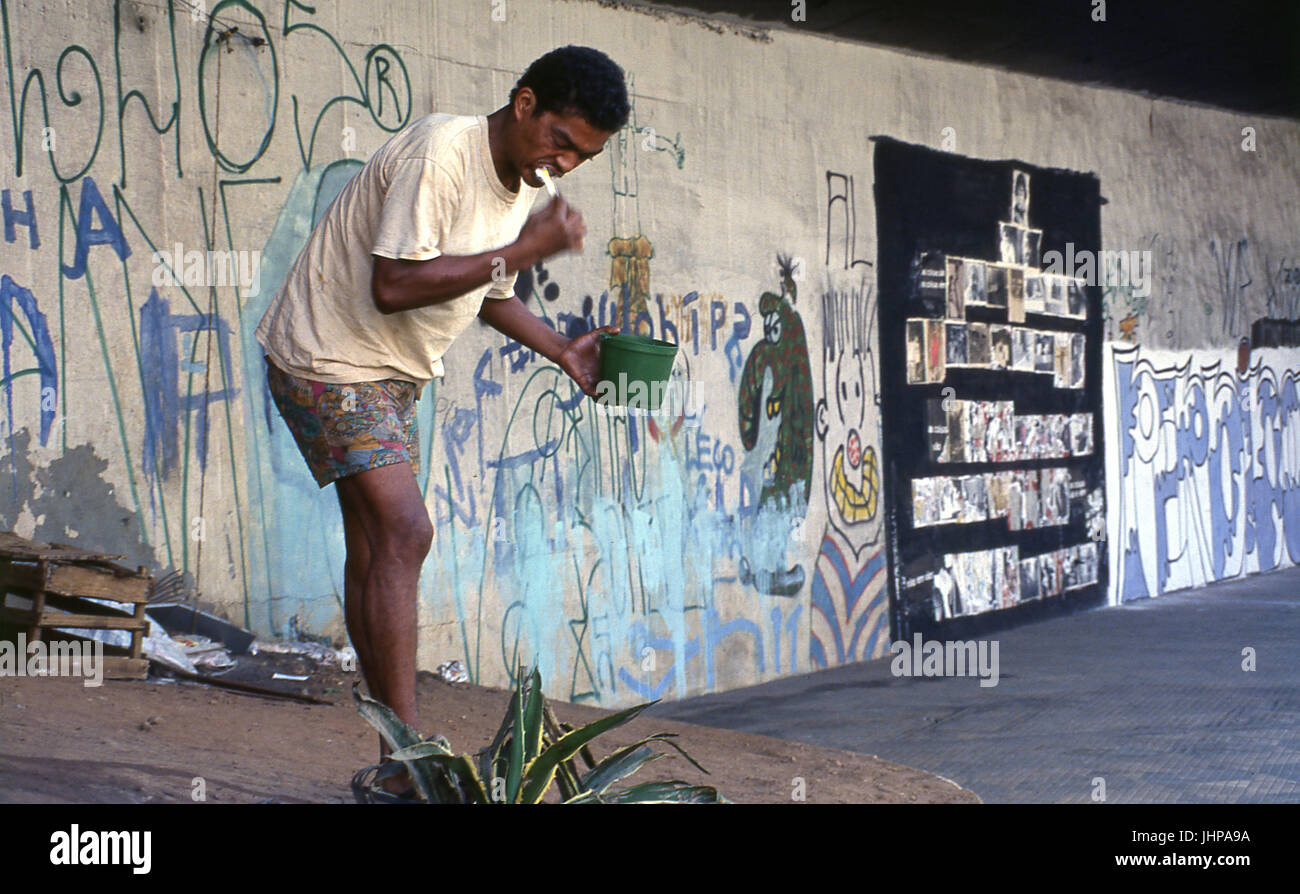 Street dweller; hole of Avenida Paulista; São Paulo; Brazil Stock Photo