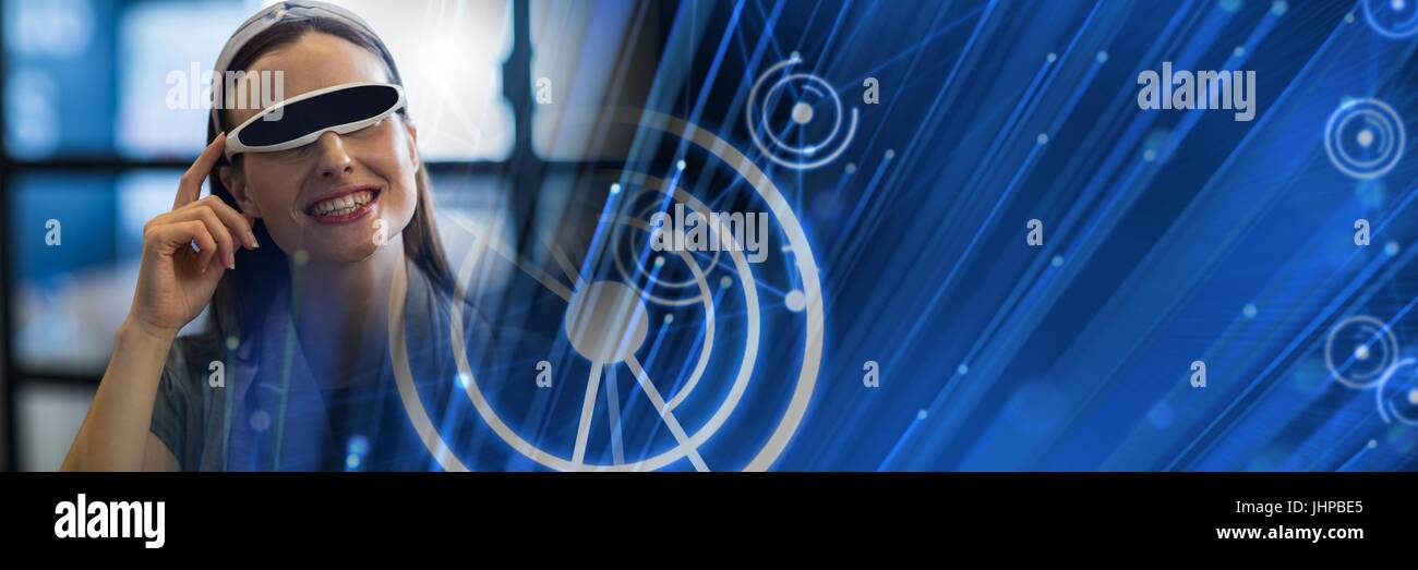 Digital composite of Woman Wearing VR Headset with special effects ...