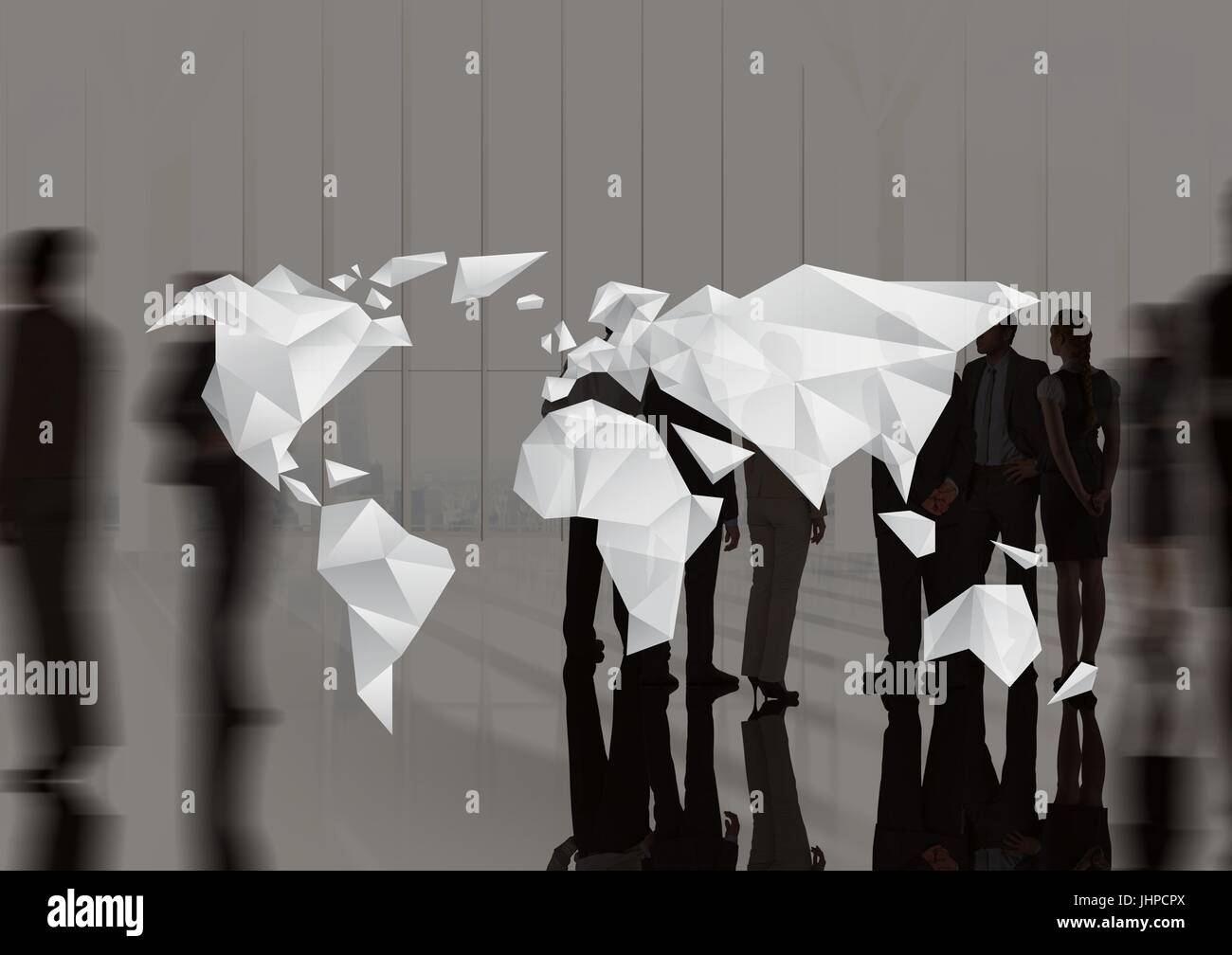 Digital composite of World map icon against office background Stock ...