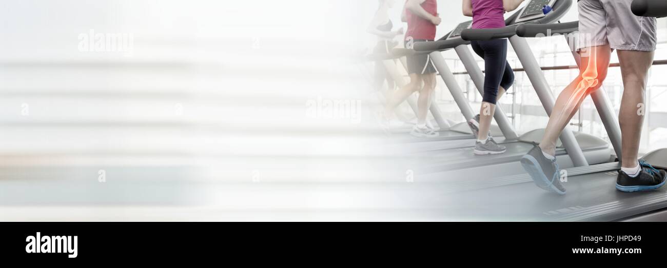 Digital composite of Running on treadmills in Gym with transition Stock