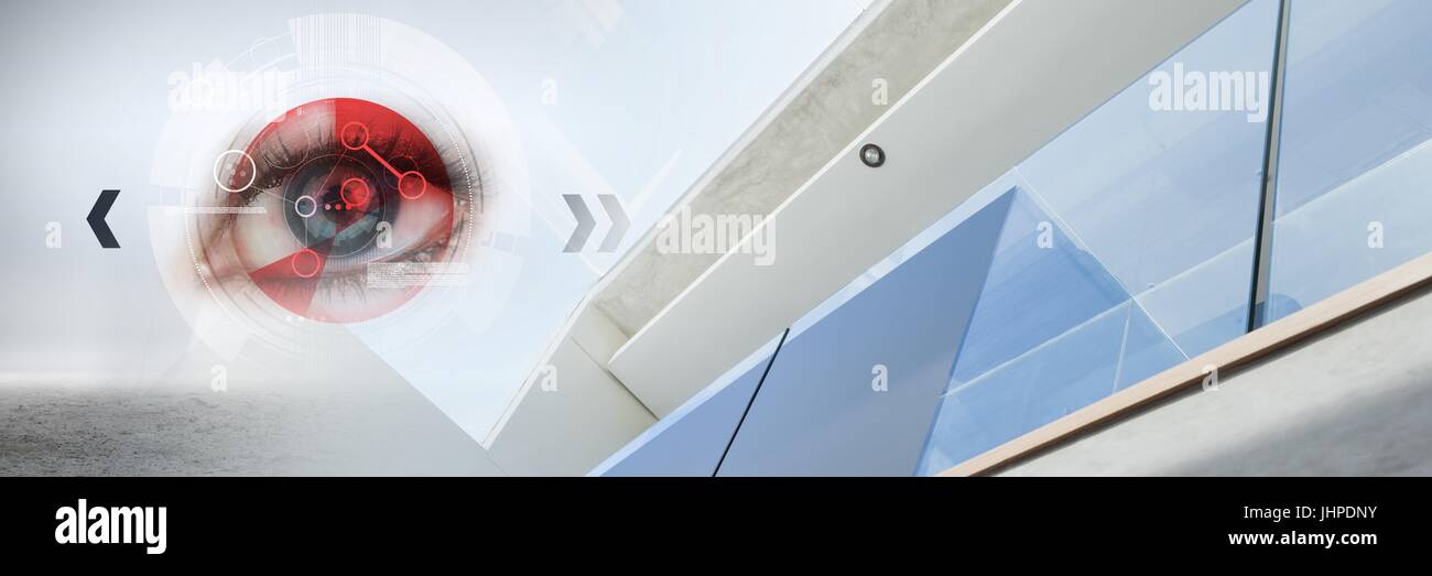 Digital composite of Close up of eye and interface with window ...