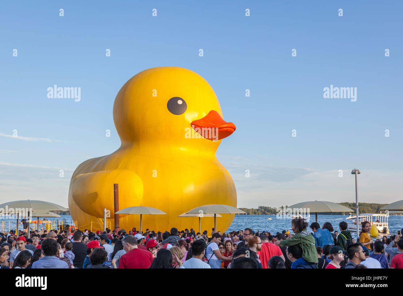 World's Largest Rubber Duck in Toronto Harbour for Canada Day Stock Photo