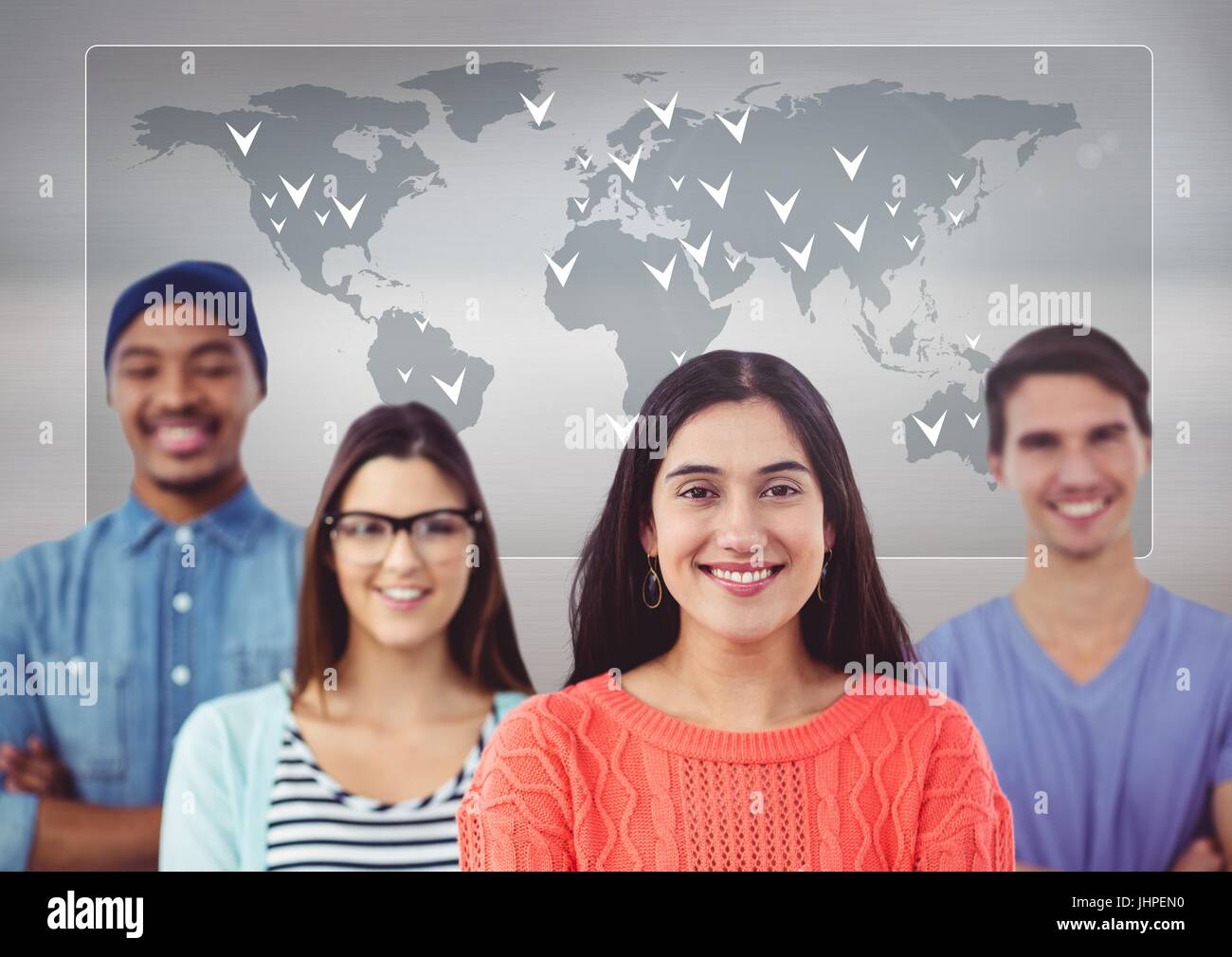 Multinational Person Digital composite of Group of multinational people in front of world ...